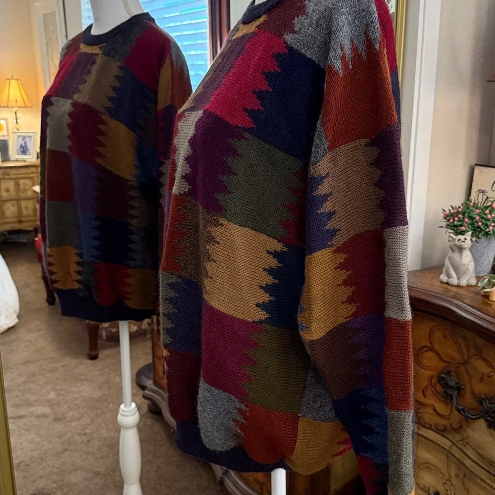 Millima Colorful Geometric Pattern 100% Alpaca Sweater - Picture 6 of 8